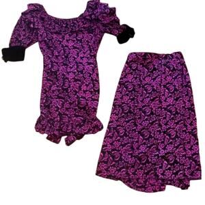 Vintage Oscar de la Renta Butterfly Floral Print Silk Shirt Skirt Set 10